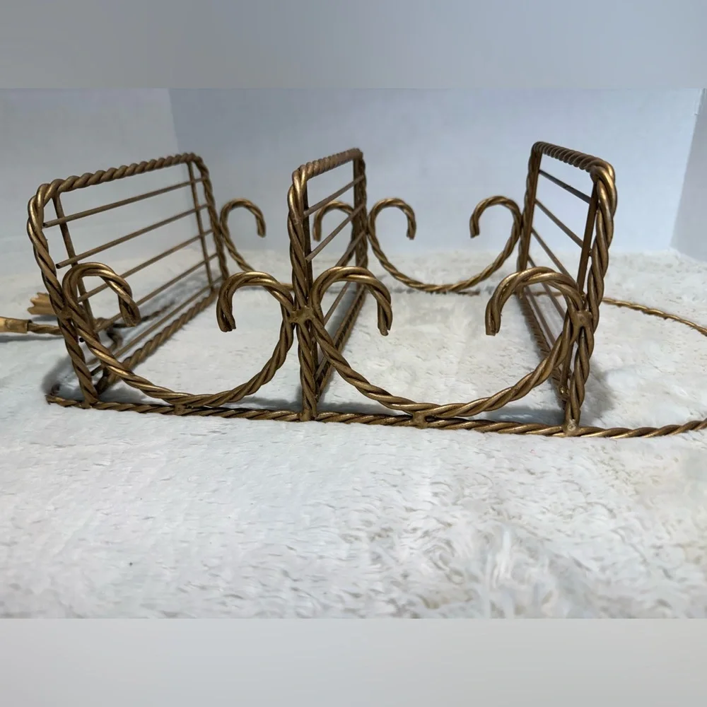 Vintage Hollywood Regency style twisted rope design 3-tier gold tone metal shelf